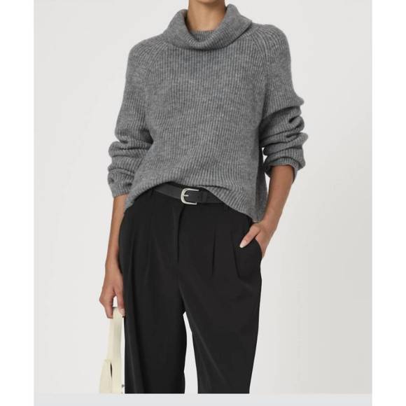 NEW FRENCH CONNECTION mersai long sleeve roll neck jumper in stone grey mel - Picture 1 of 5